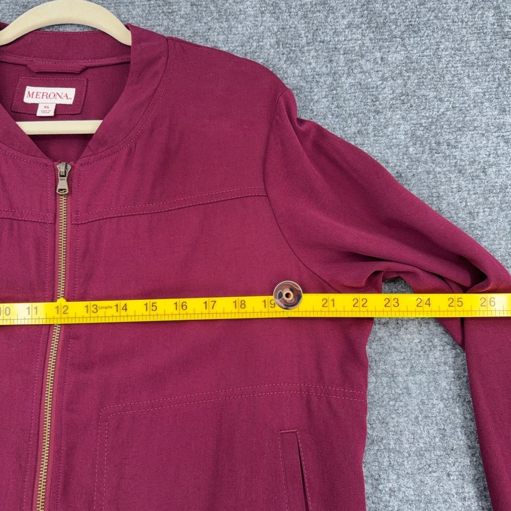 Merona Burgundy Bomber Jacket‎ Full Zip Long Sleeve Women's XL Lightweight - Picture 5 of 6